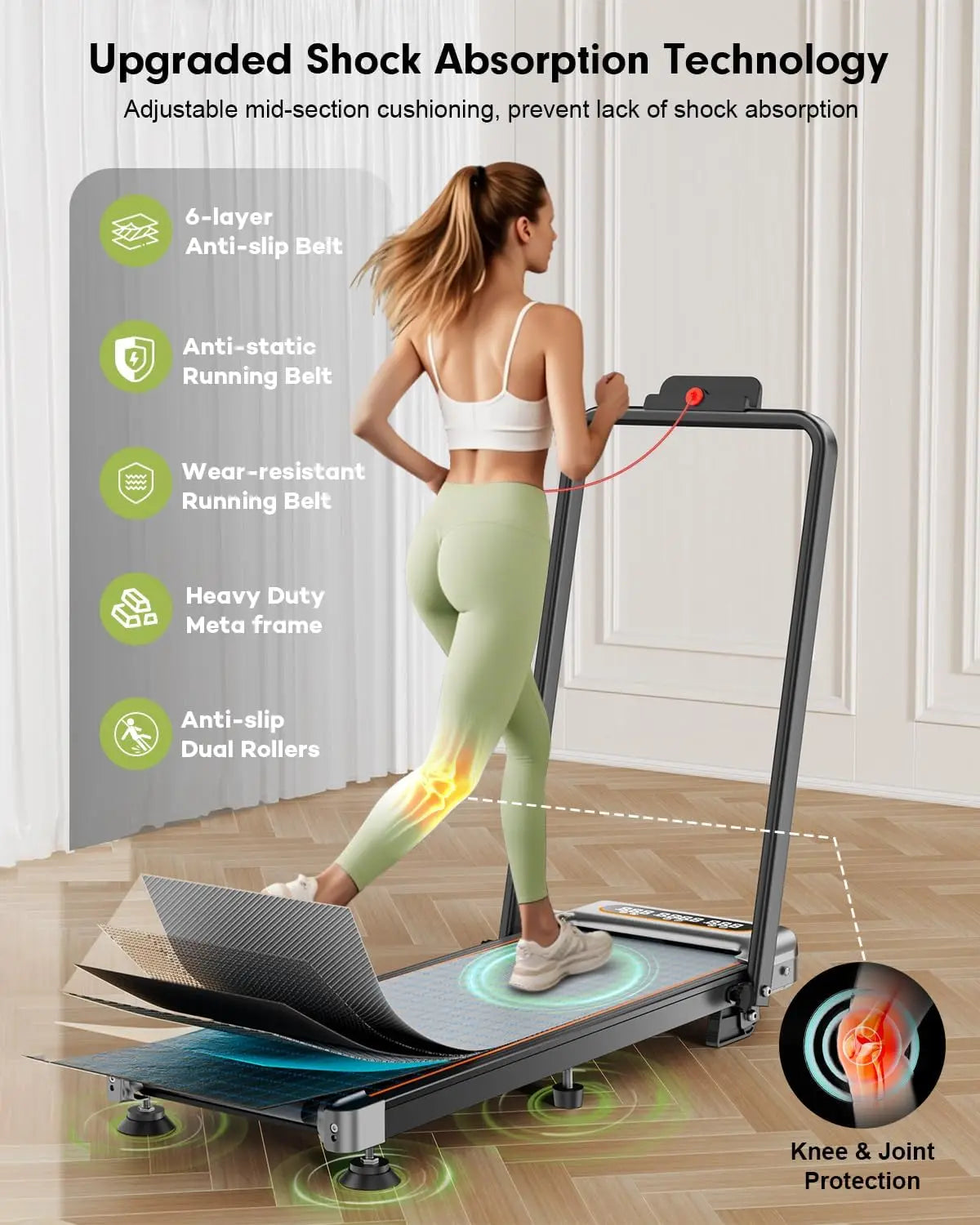Foldable Treadmill With Incline Up To 12 Percent Horsepower