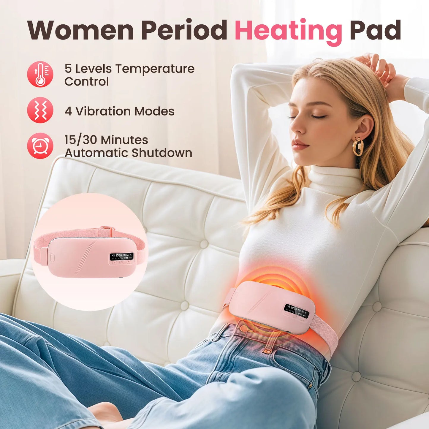 PASTSKY 5 Modes Electric Heating Waist Massage Belt Menstrual Relief
