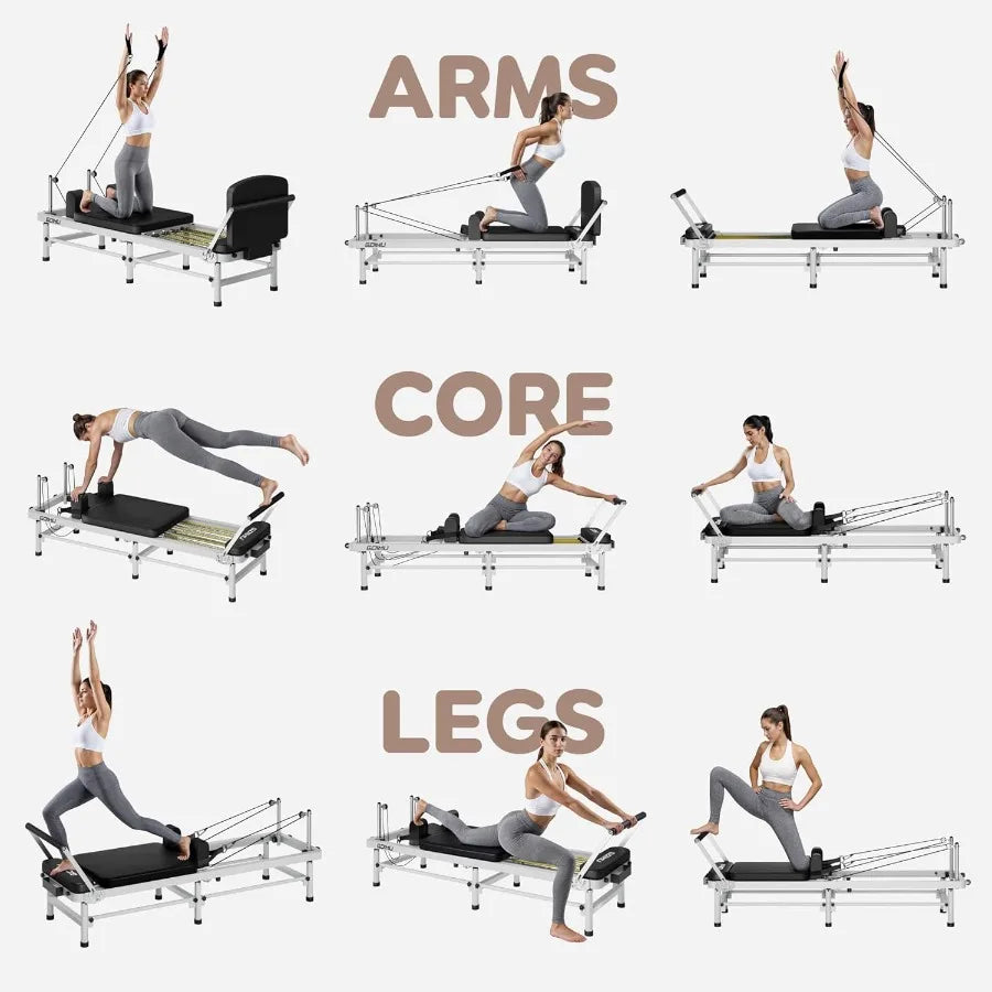 Pilates Reformer 91 Foldable Reformer Pilates Machine with High Low Mode 3 in 1 Pilates Equipment for Home Use with Springs Cor