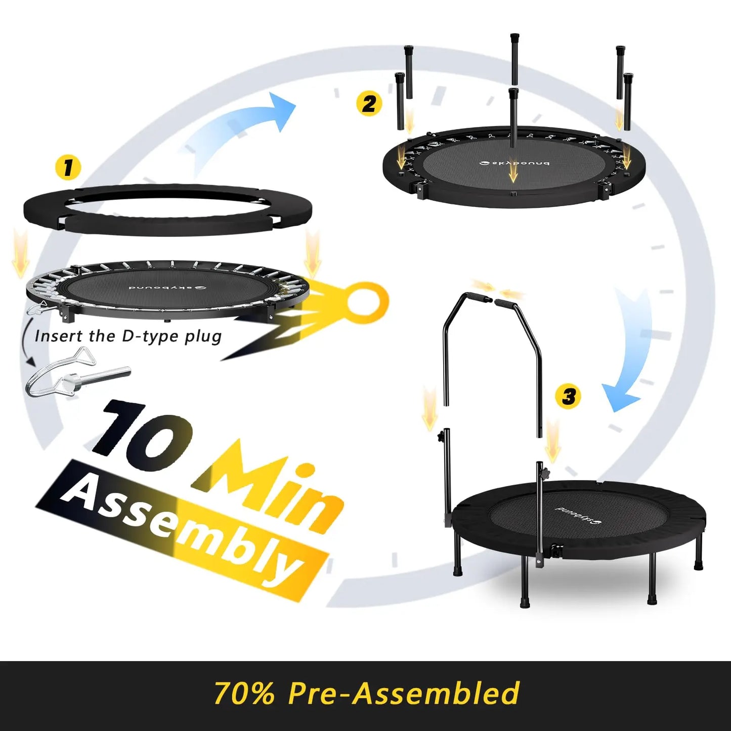 Rebounder Trampoline For Adults With Adjustable U Bar Handle