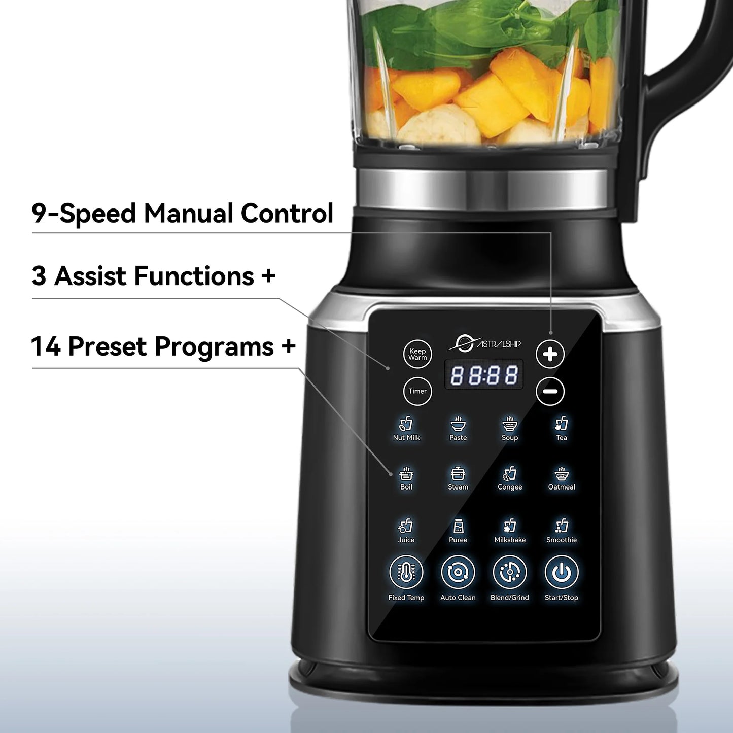 59oz Glass Blenders for Kitchen with Tamper, 1500W High Speed Food Processor, 14 Presets & Auto Clean Countertop Blender