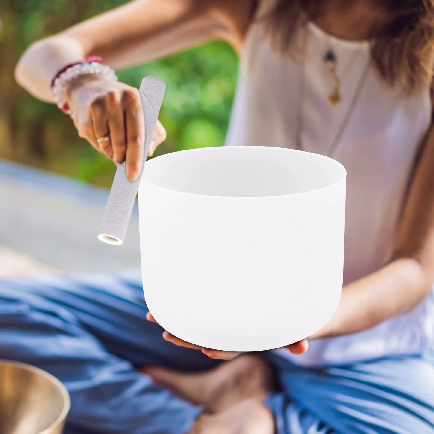 Premium Handcrafted Frosted Quartz Crystal Singing Bowl F Note MeditationHealing