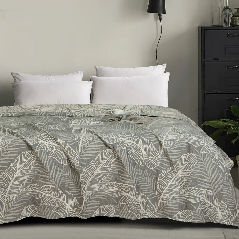 Ntbay 3 Layers Cotton Muslin Bed Blanket, Soft Breathable Thermal Yarn Dyed Quilt for Adults, Perfect Lightweight Blanket