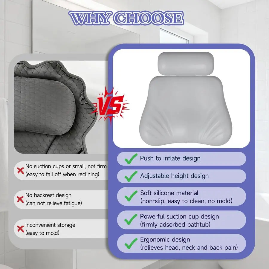 4D Silicone Bath Pillow For Head And Neck Support Comfort
