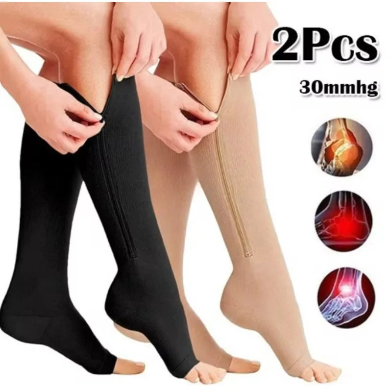 Medical Zipper Compression Sock Women Men Pilates High Elasticity Nylon Closed Toe Pressure Stocking for Edema Varicose Veins