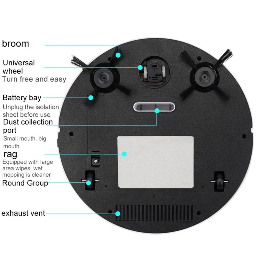 Robotic Vacuum and Mop Combo Automatic Cleaning Sweeping Machine USB Rechargeable Quiet Cleaning for Pet Hair Carpets and Floors