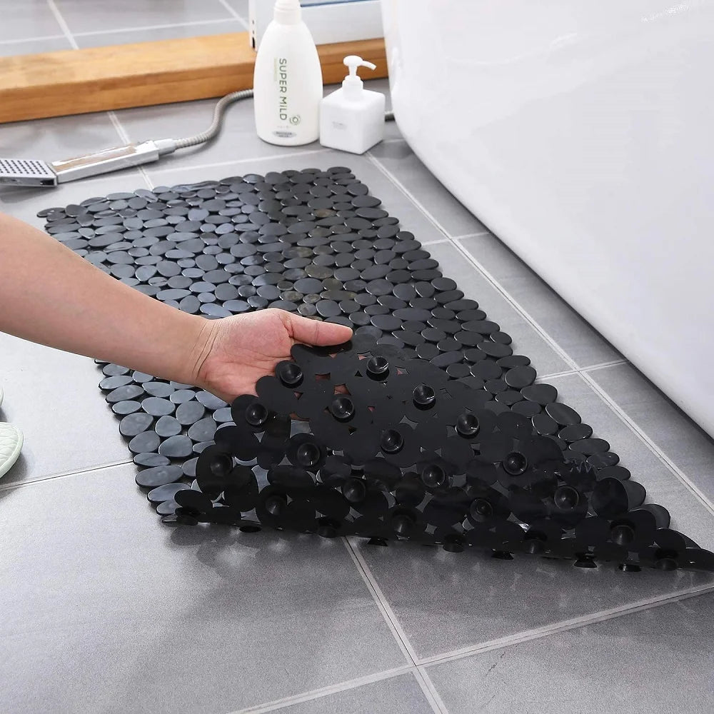 NONECN Non Slip Pebble Bath Mat With Drain Holes Suction Cups Machine Washable