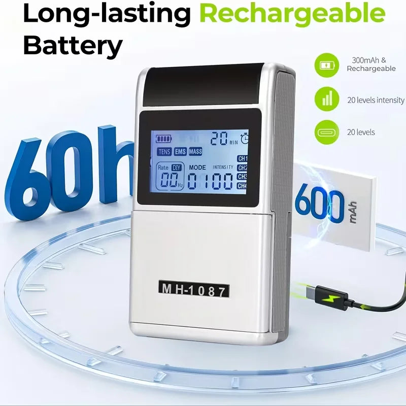 Gelvyth TENS EMS Rechargeable Digital Device With 20 Levels 48 Modes 8 Pads
