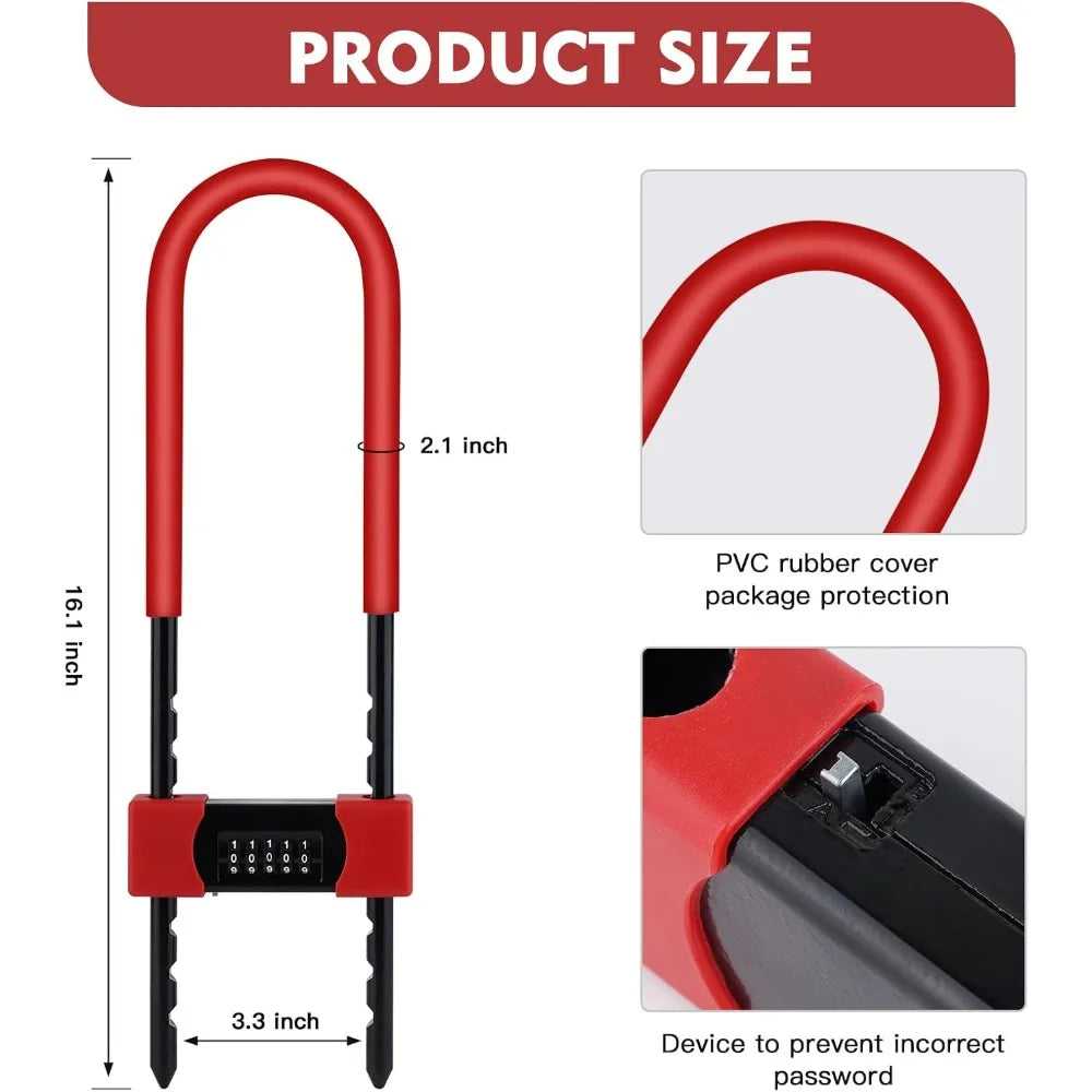 Hign-concerned U-Lock Five-Digit Code Long Shackle Bicycle Lock Tamper-Resistant Weatherproof