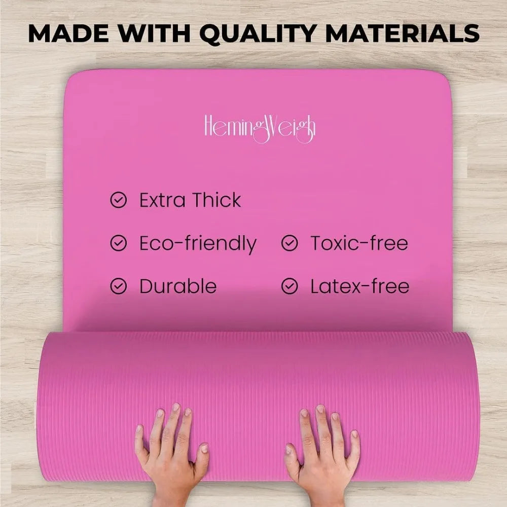 HemingWeigh Thick Yoga Mat Set With Non Slip Mat Blocks Straps Towels For Home Workouts