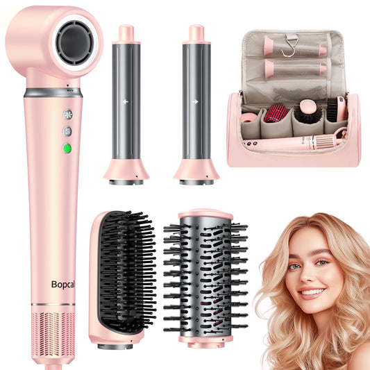 5 in 1 High-Speed Hot Air Styler Frizz-Free Fast Drying No Heat Damage Hair Dryer Curl Volumize Straighten with Travel Bag