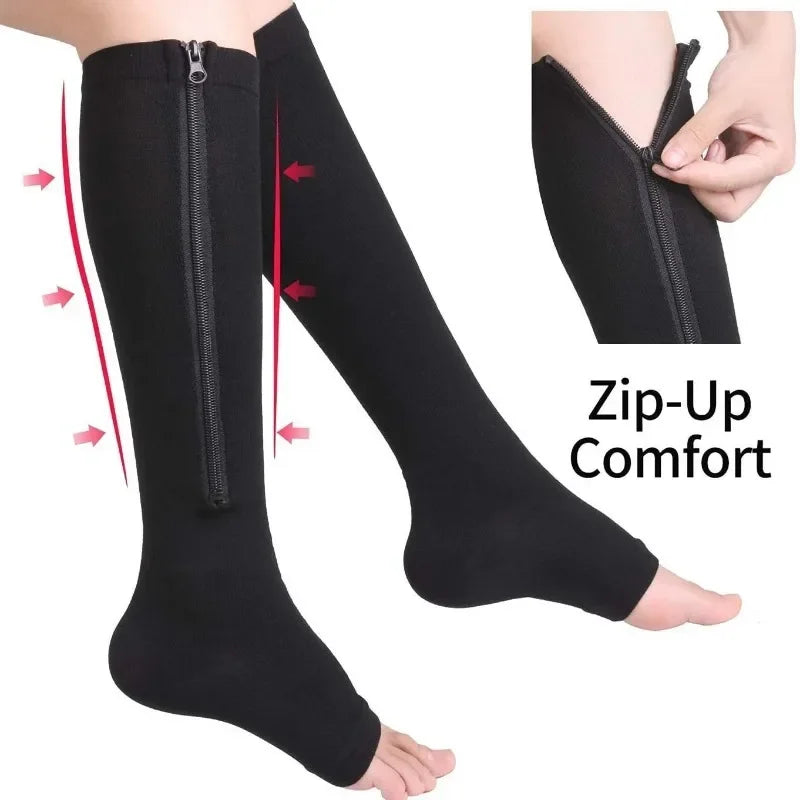 Medical Zipper Compression Sock Women Men Pilates High Elasticity Nylon Closed Toe Pressure Stocking for Edema Varicose Veins