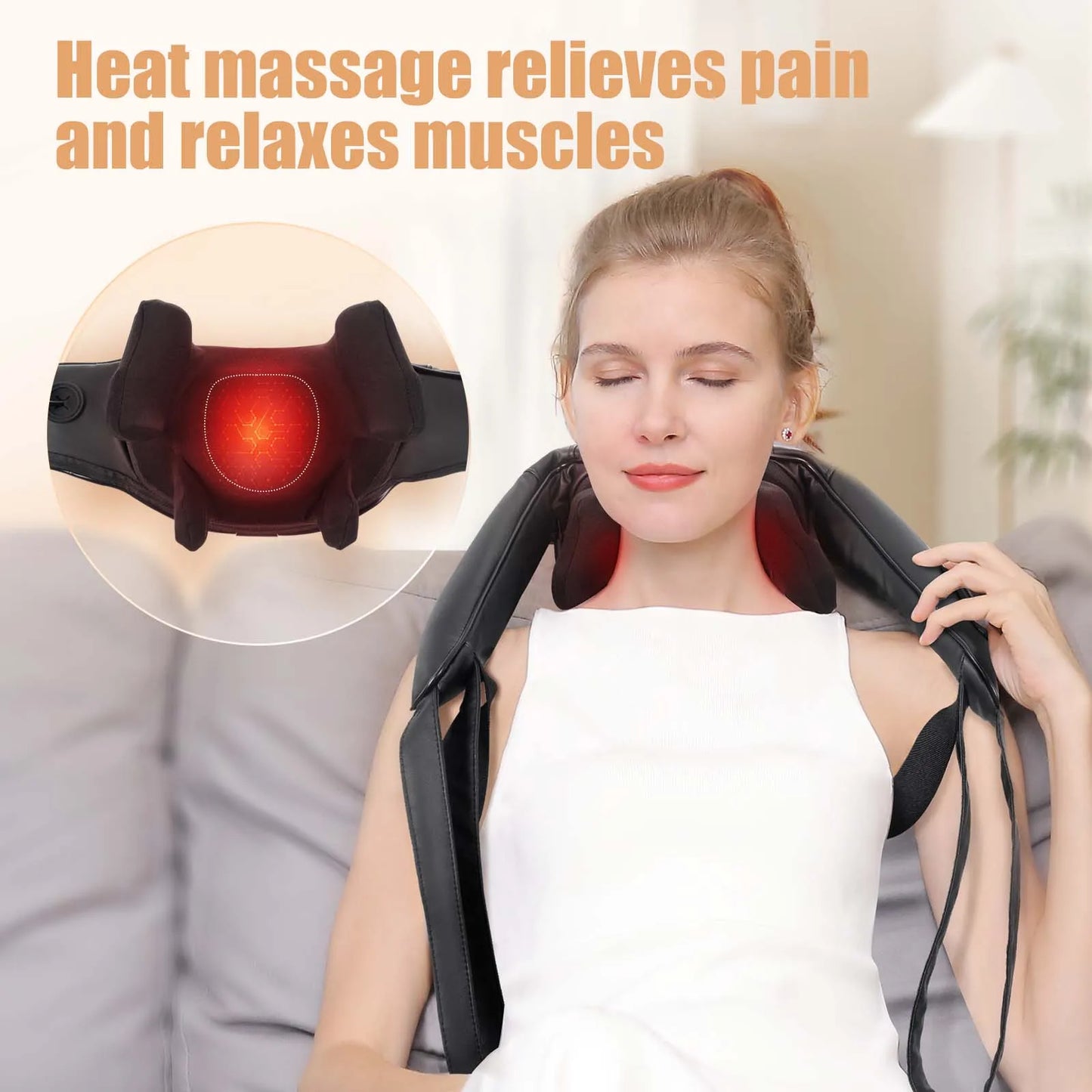 MASGREE Shiatsu Back Neck Massager With Heat Cordless 3D Kneading