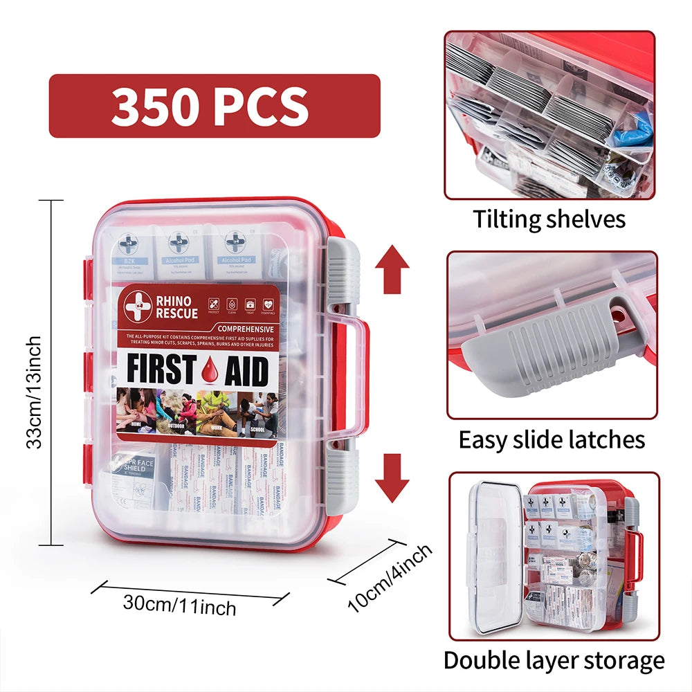 Rhino Rescue 350 Pieces First Aid Kit For Home Office