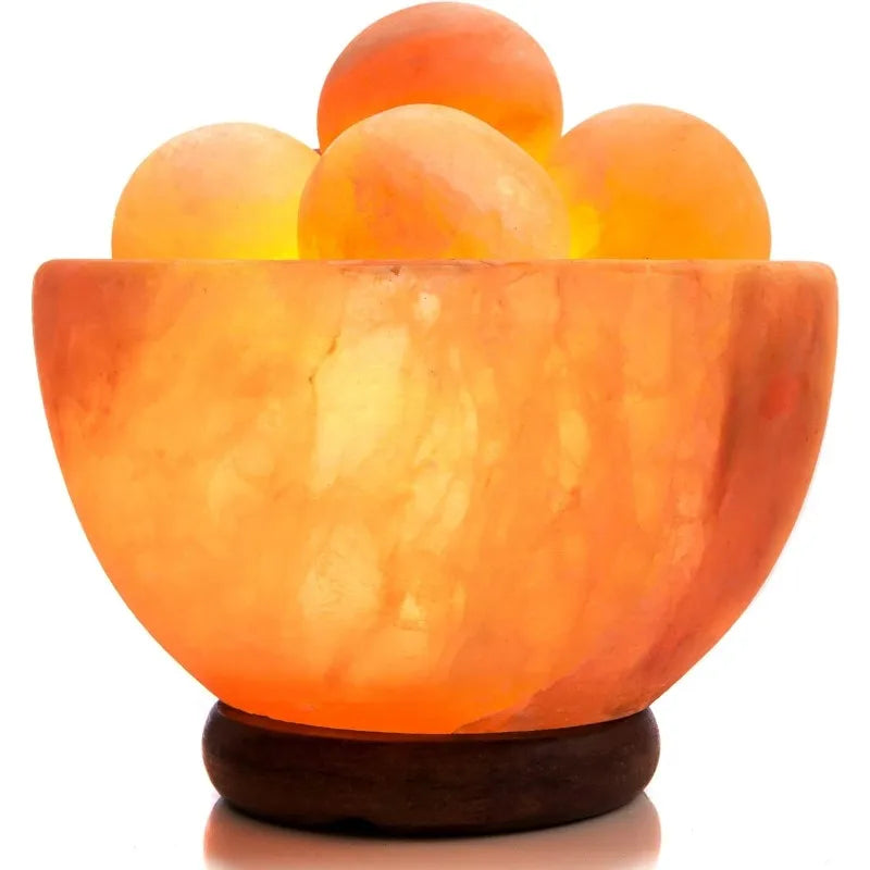 Himalayan Salt Lamp Bowl With 6 Pink Massage Balls Dimmable