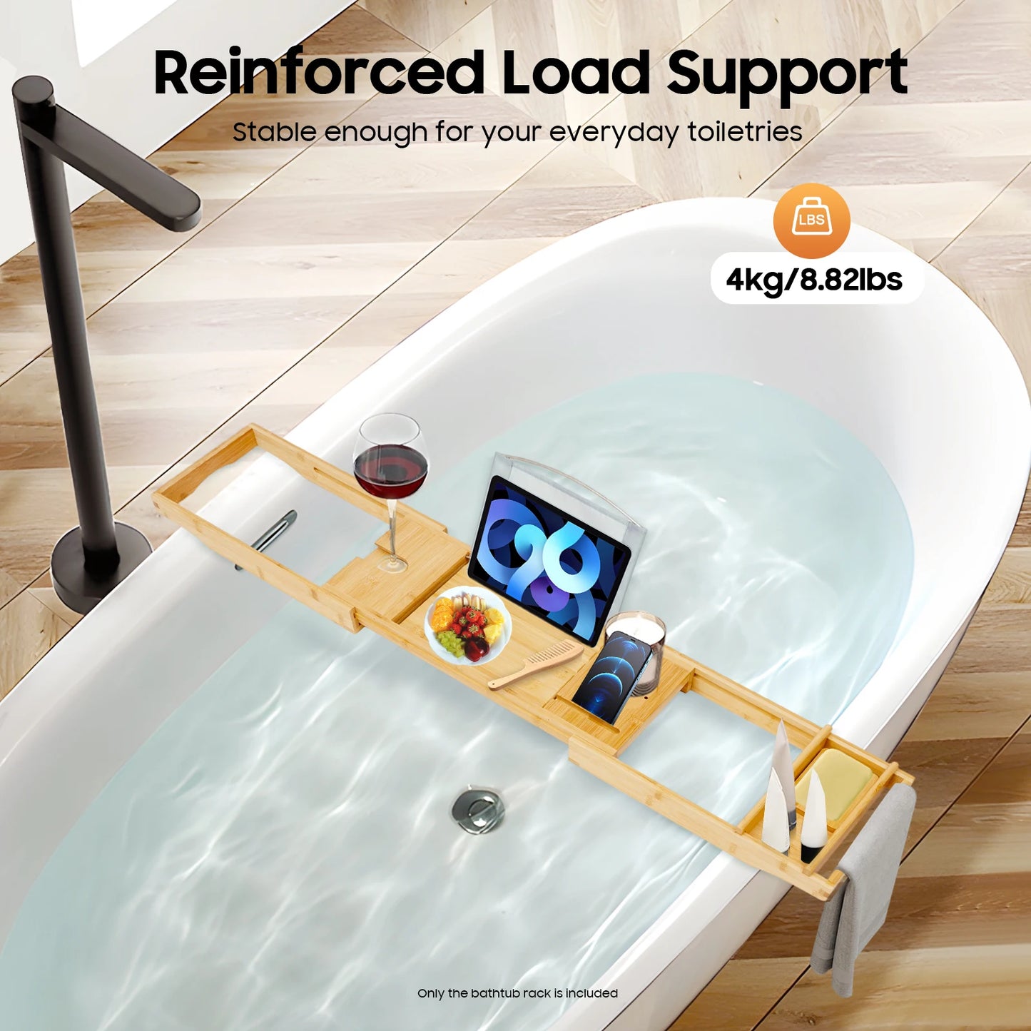 Hign-concerned Bamboo Bathtub Caddy Tray Expandable Over Tub Bath Rack