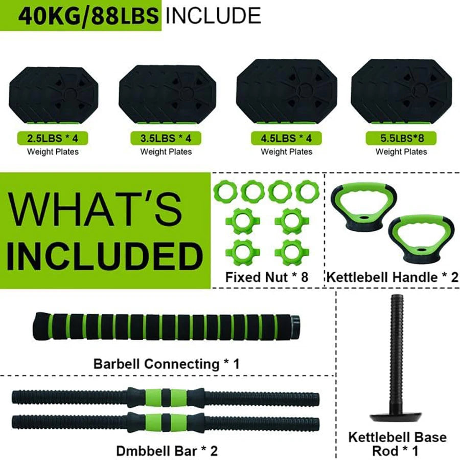 HiMISS 4 In 1 Adjustable Kettlebell Dumbbell Barbell Set