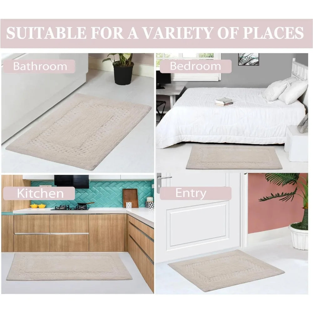 Premium Cotton Bath Rug Set 3-Piece Non-Slip Mats For Home