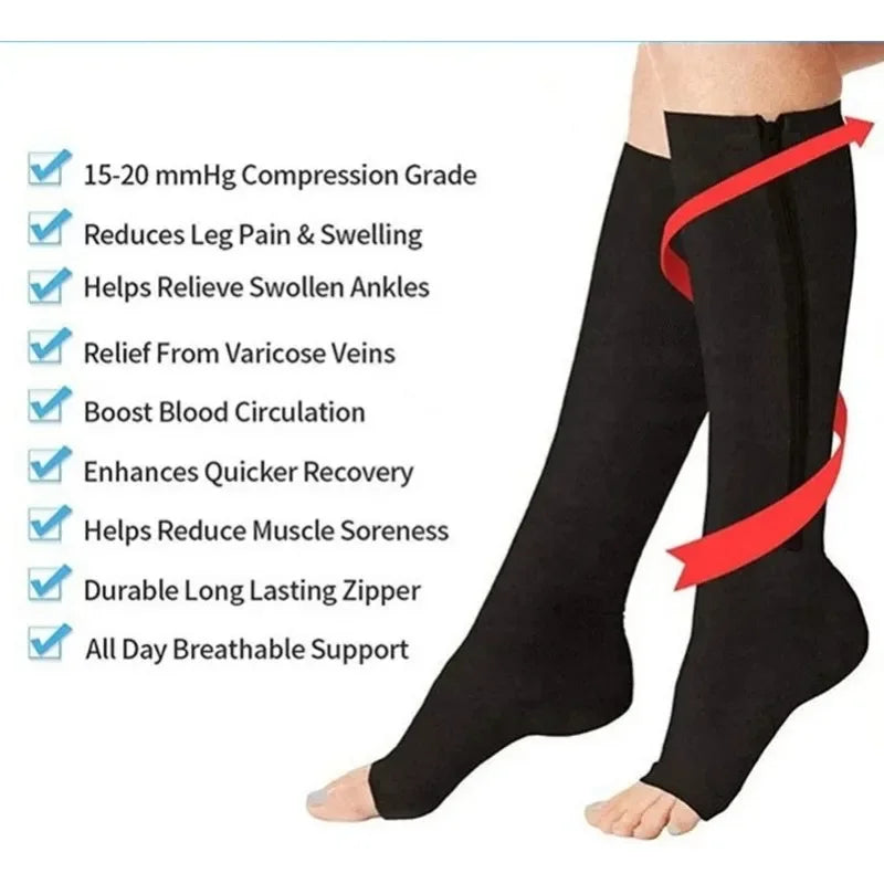 Medical Zipper Compression Sock Women Men Pilates High Elasticity Nylon Closed Toe Pressure Stocking for Edema Varicose Veins