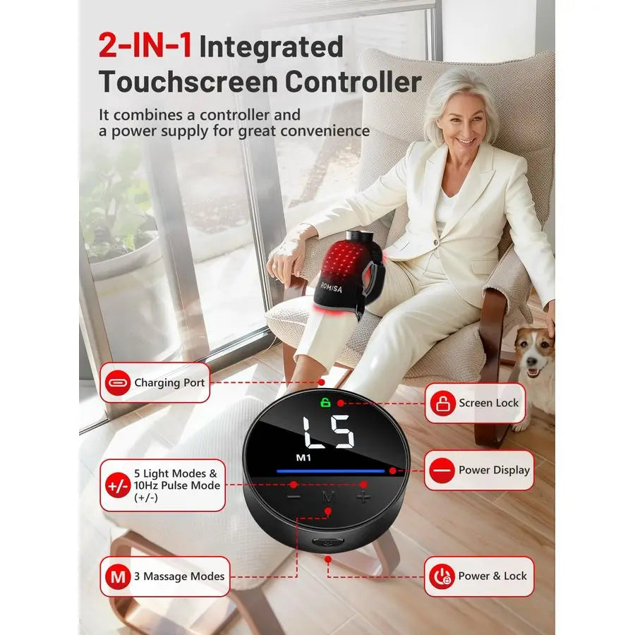 Light Therapy Knee Brace With Heat and Massage Cordless Controller