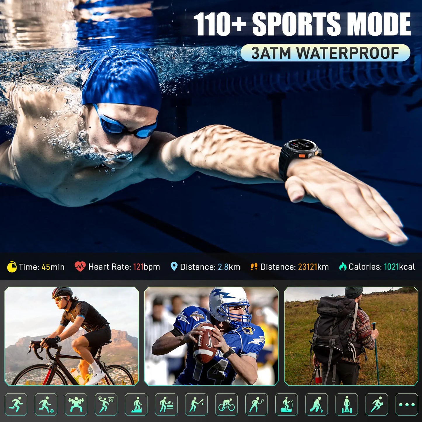 EIGIIS KE5 Smart Watch 3ATM Waterproof Compass Barometer