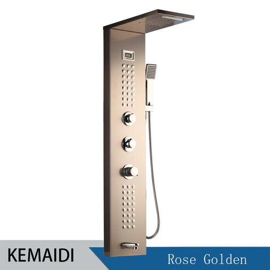 KEMAIDI Multifunctional Shower Panel Tower with Rainfall Waterfall Bathroom Shower Column Bath Shower Systerm W/ Massage Jets
