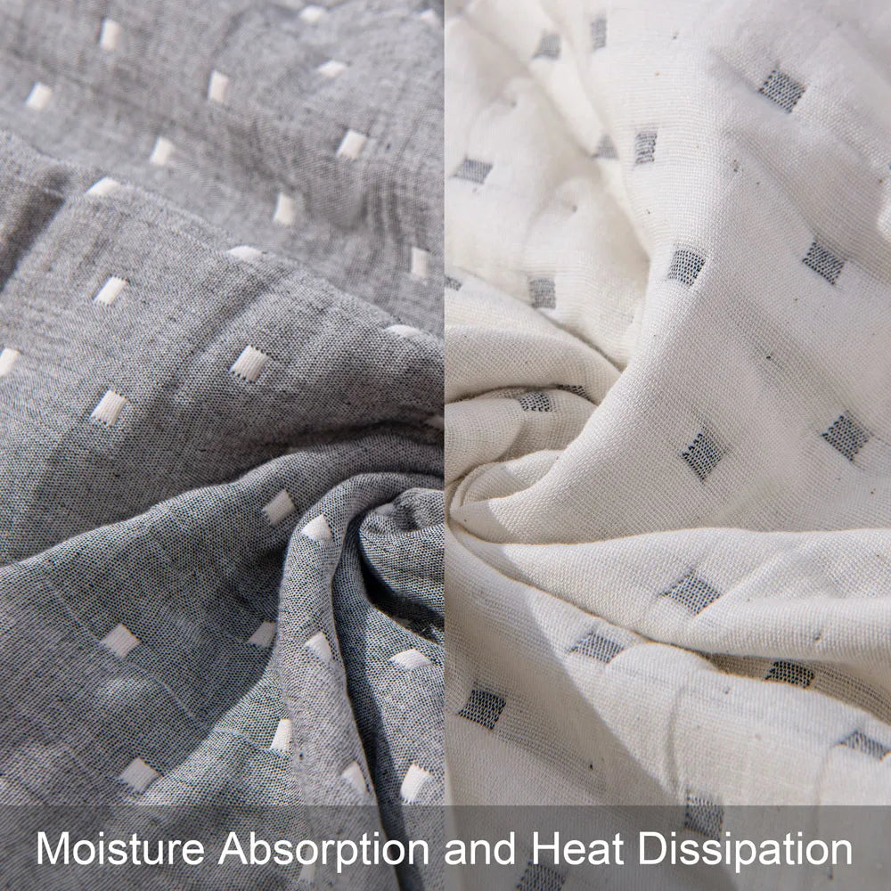 Ntbay 3 Layers Cotton Muslin Bed Blanket, Soft Breathable Thermal Yarn Dyed Quilt for Adults, Perfect Lightweight Blanket