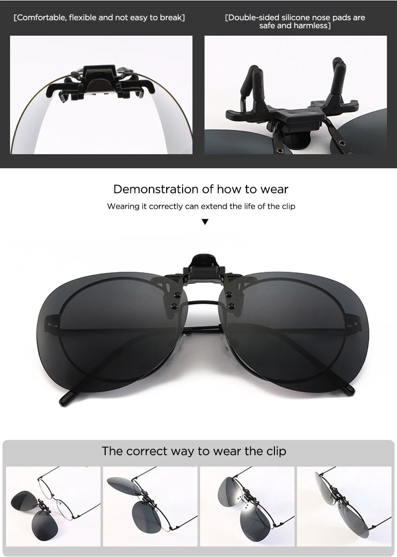 KLASSNUM Polarized Clip On Sunglasses Photochromic For Unisex Driving