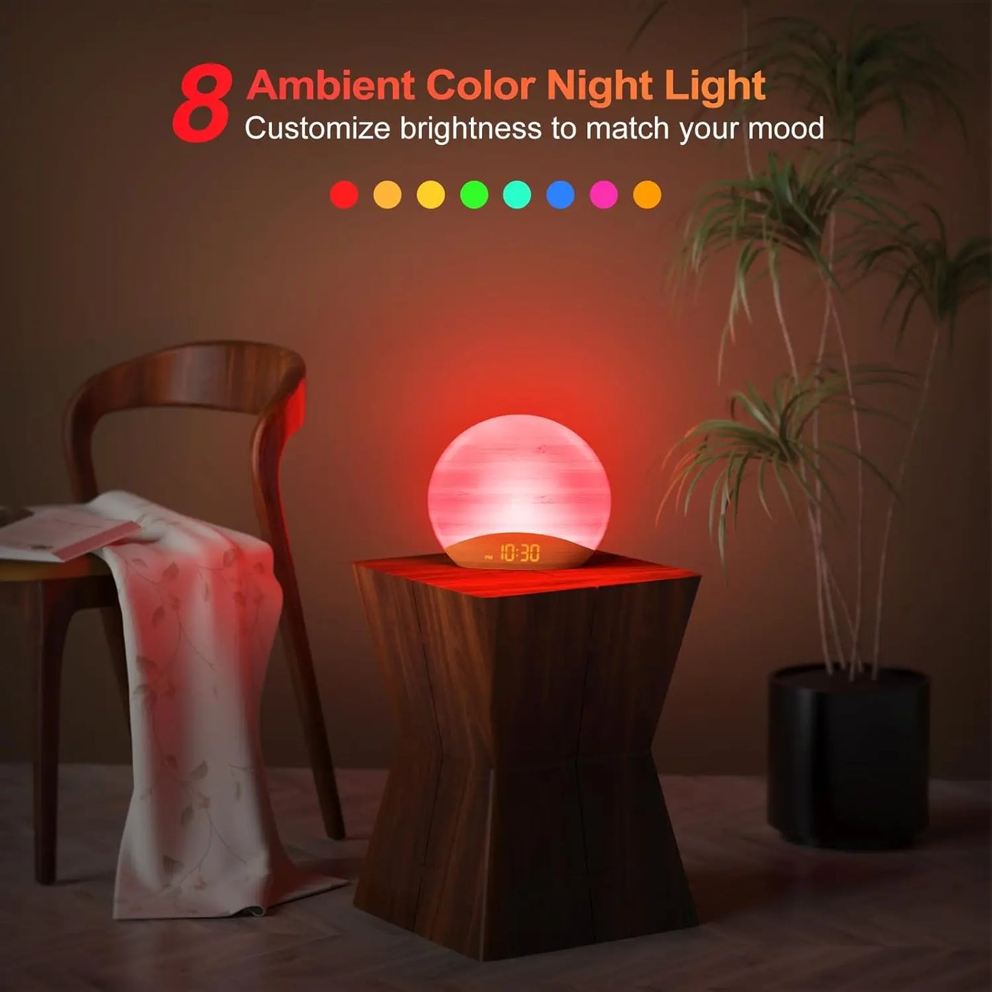 Natural Wood Sunrise Alarm Clock With 26 Soothing Sounds