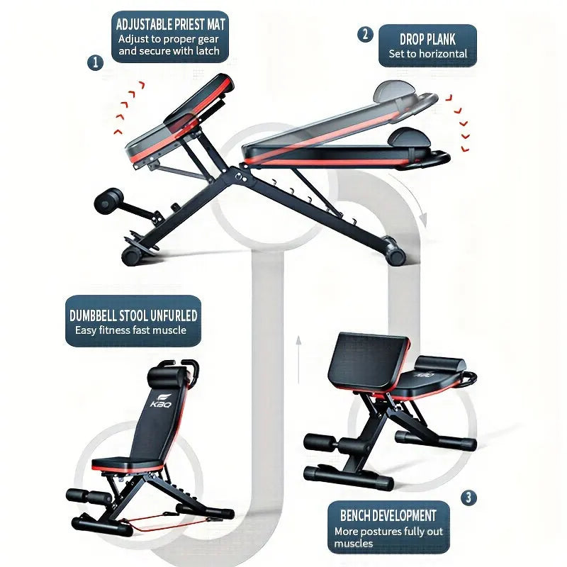 KBQ Multi Function Folding Fitness Bench With Adjustable Roman Chair