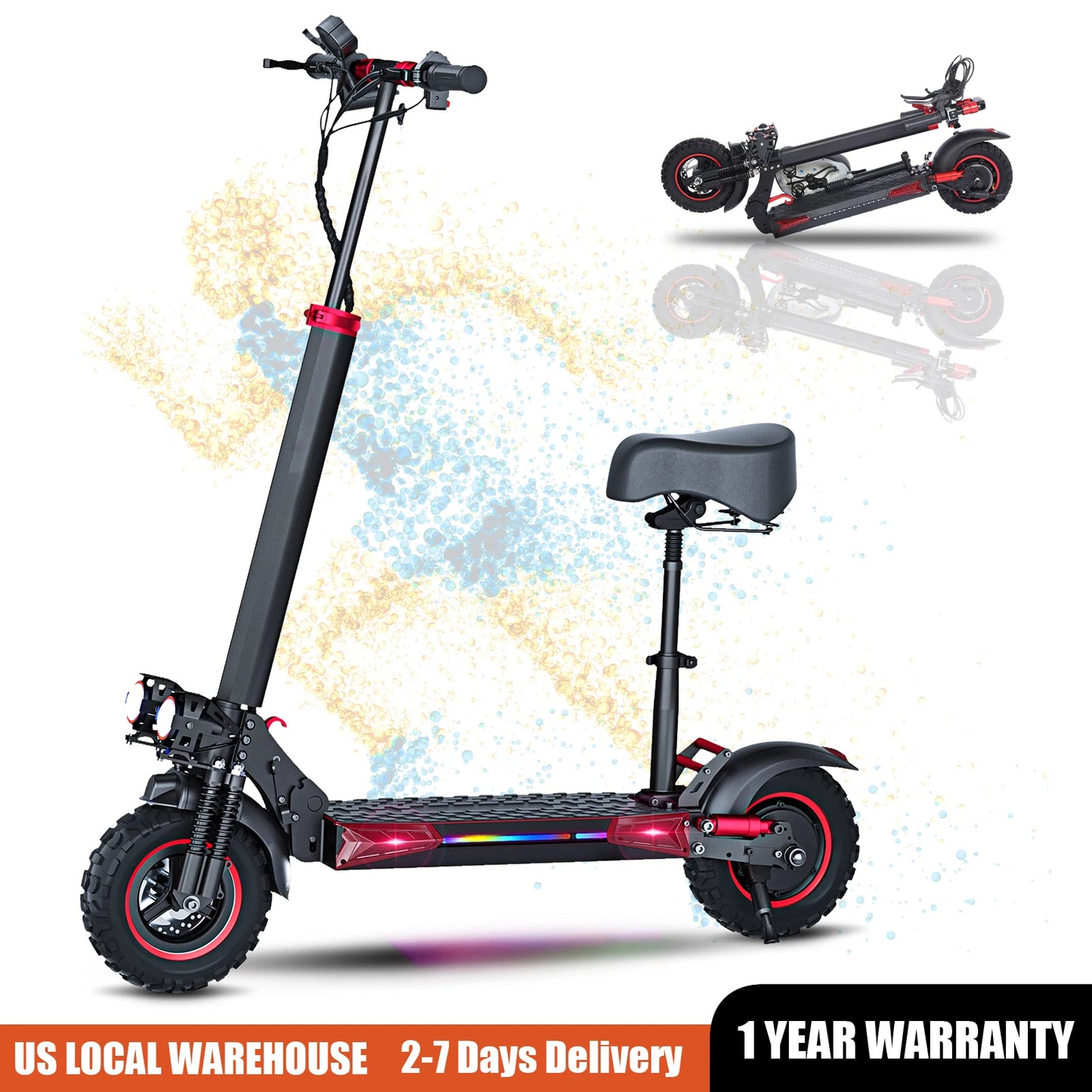 1200W Foldable Electric Scooter With Seat Off Road Tires