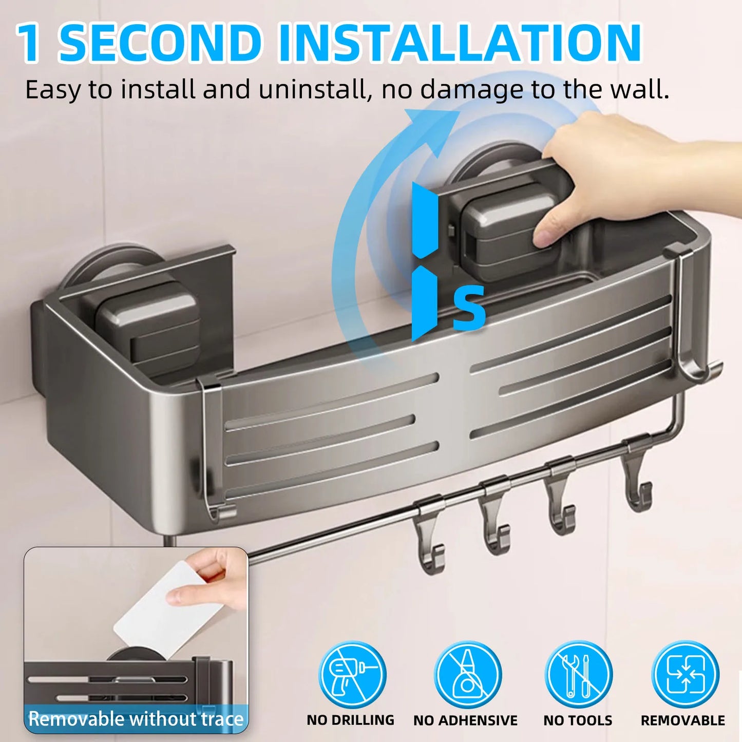 Viladepot Suction Cup Shelf Bathroom With Hooks And Towel Bar