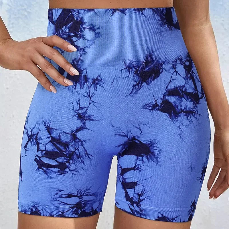 Tie-Dye Yoga Shorts for Women High Elastic Gym Shorts Push Up Sports Shorts Running Workout Fitness Women Short Sports Leggings