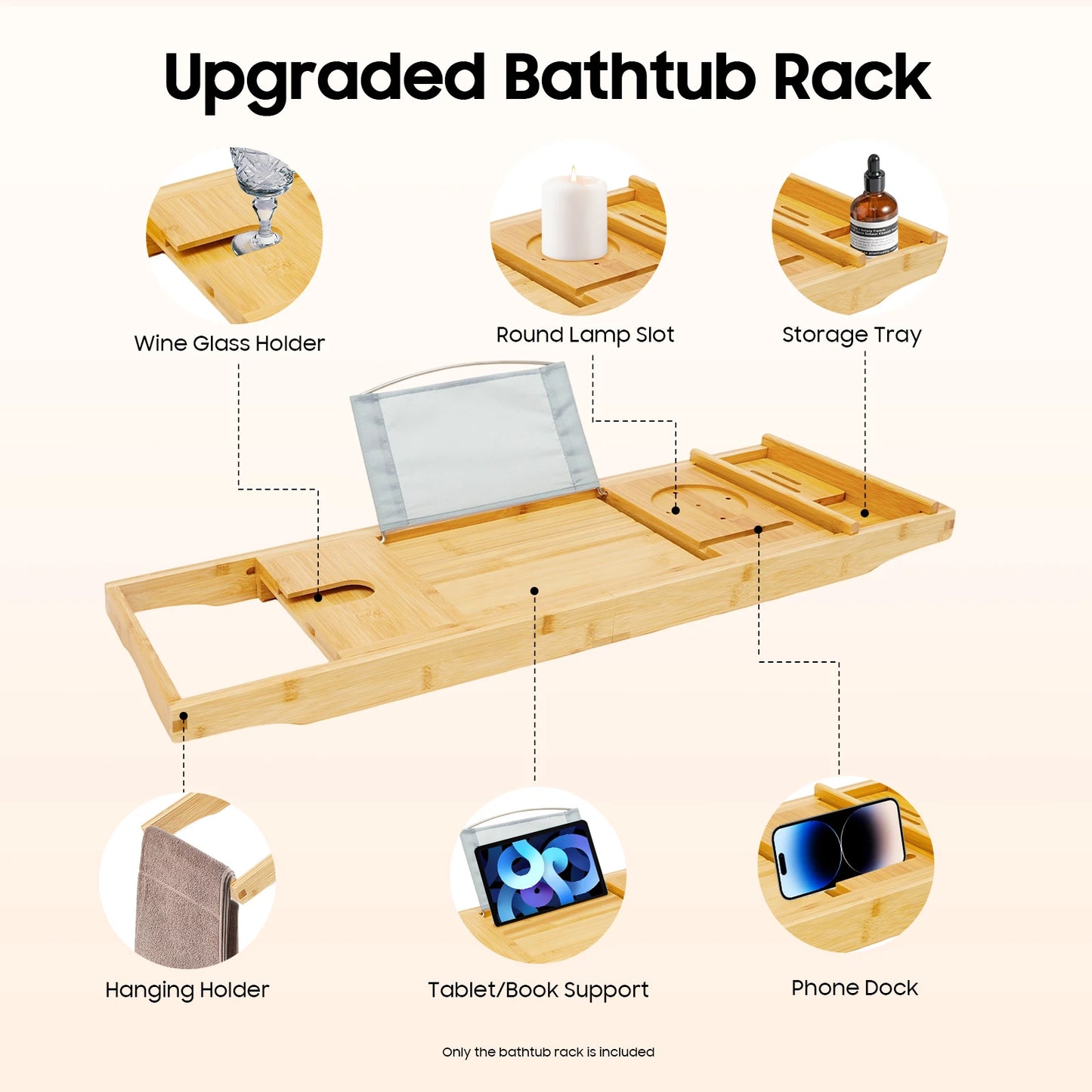 Hign-concerned Bamboo Bathtub Caddy Tray Expandable Over Tub Bath Rack