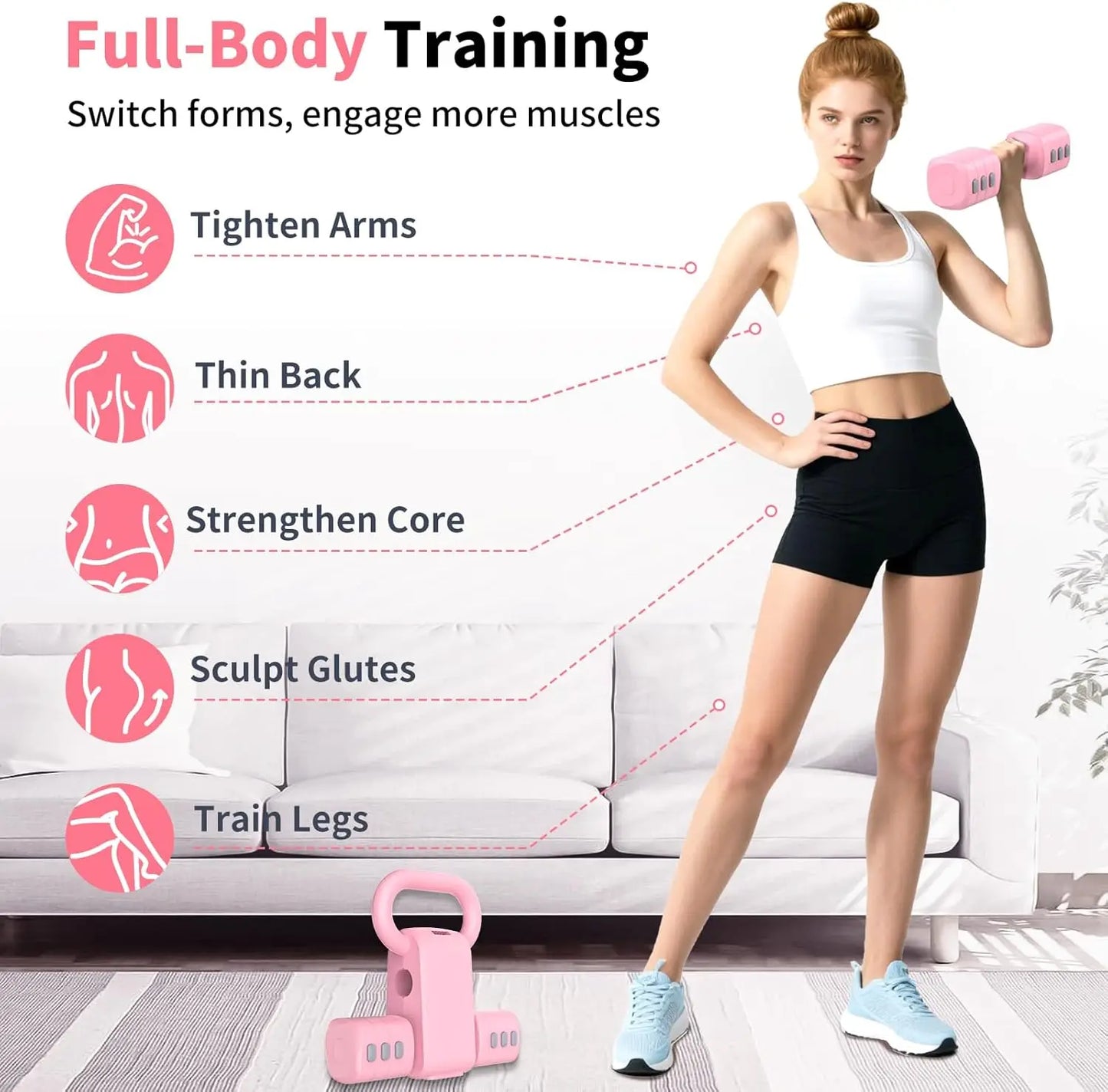 Adjustable Dumbbells And Kettlebell Set With 4 Weight Levels