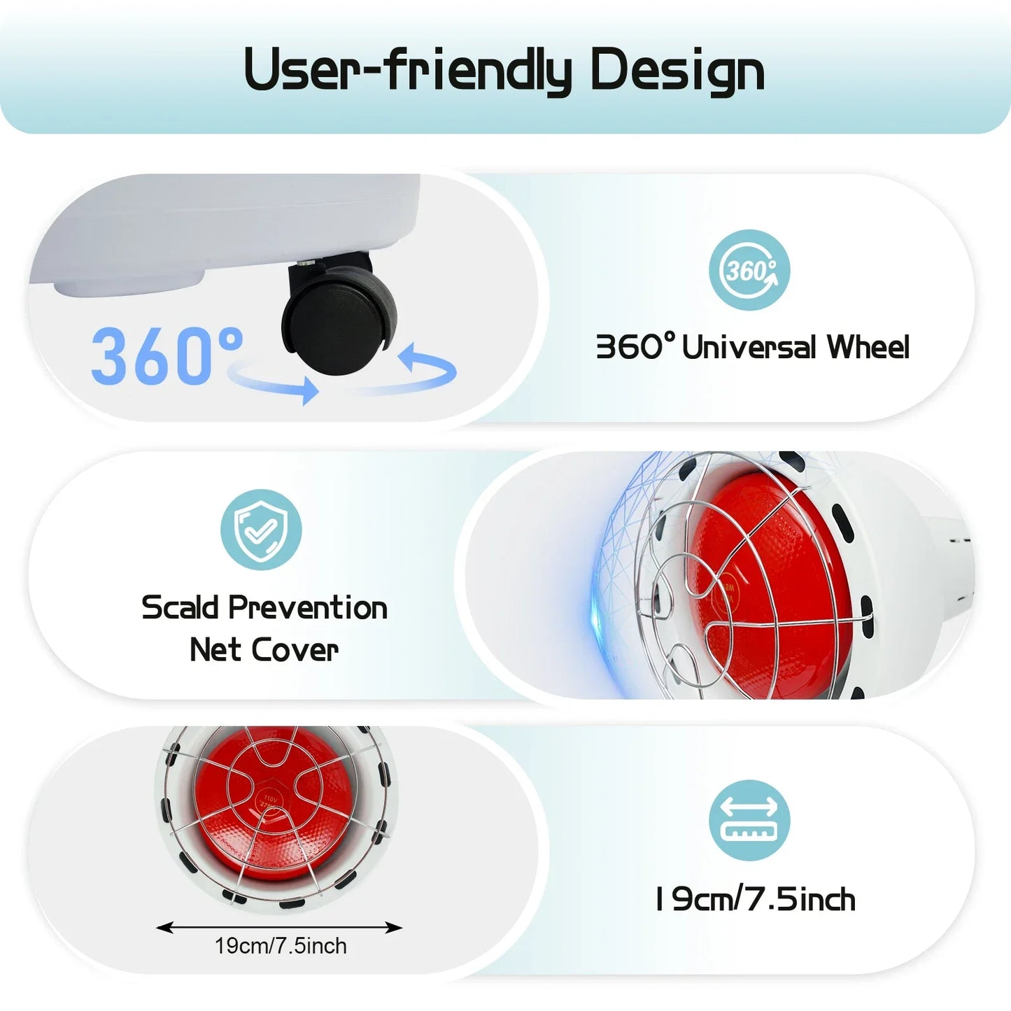 Bymaocar Infrared Heat Lamp 360° Rotating Double-Head for Pain Relief