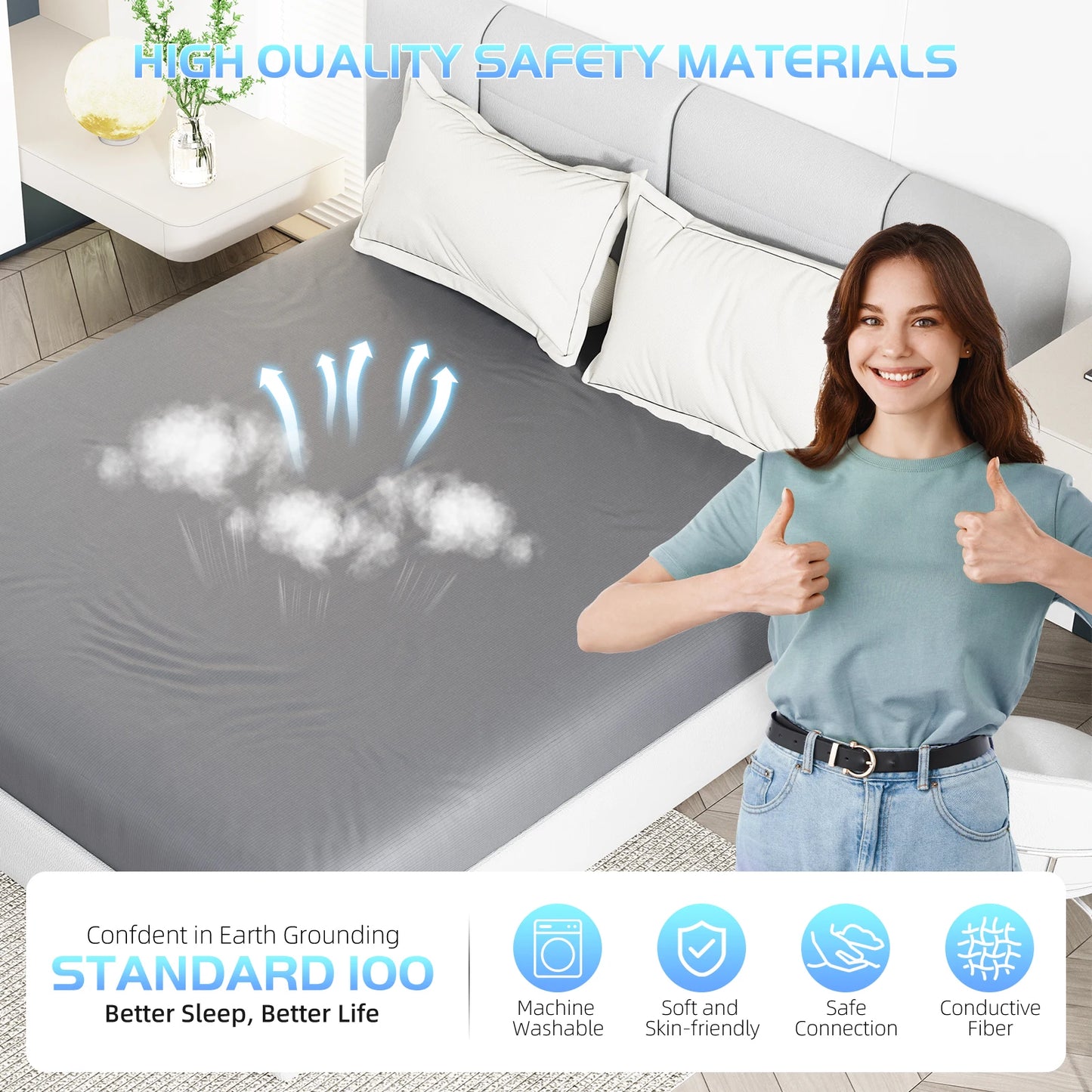 NONECN Grounding Sheet With Silver-Infused Organic Cotton For Sleep