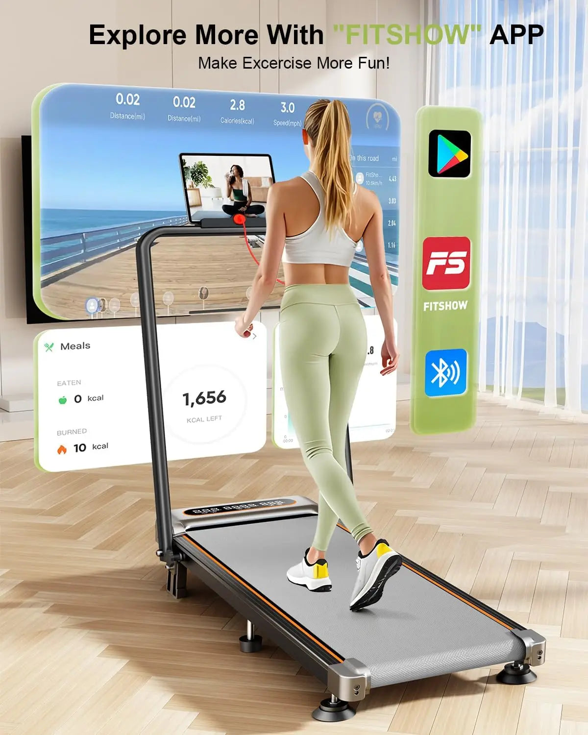 Foldable Treadmill With Incline Up To 12 Percent Horsepower