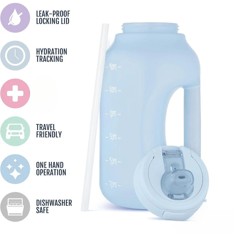 64oz Half Gallon Water Jug With Handle Time Markers
