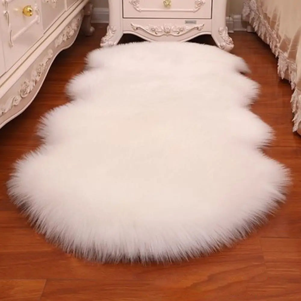 Washable Soft Faux Fur Long Hair Shag Rug Non Slip Bedroom Floor Mats