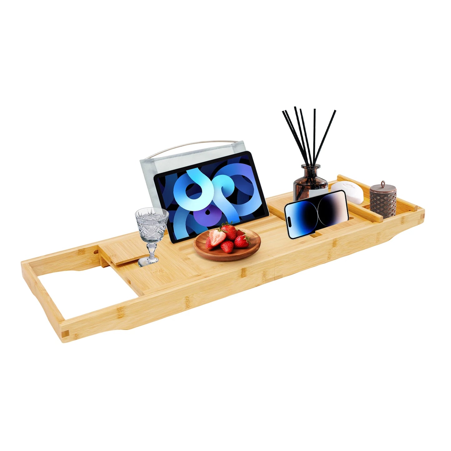 Hign-concerned Bamboo Bathtub Caddy Tray Expandable Over Tub Bath Rack