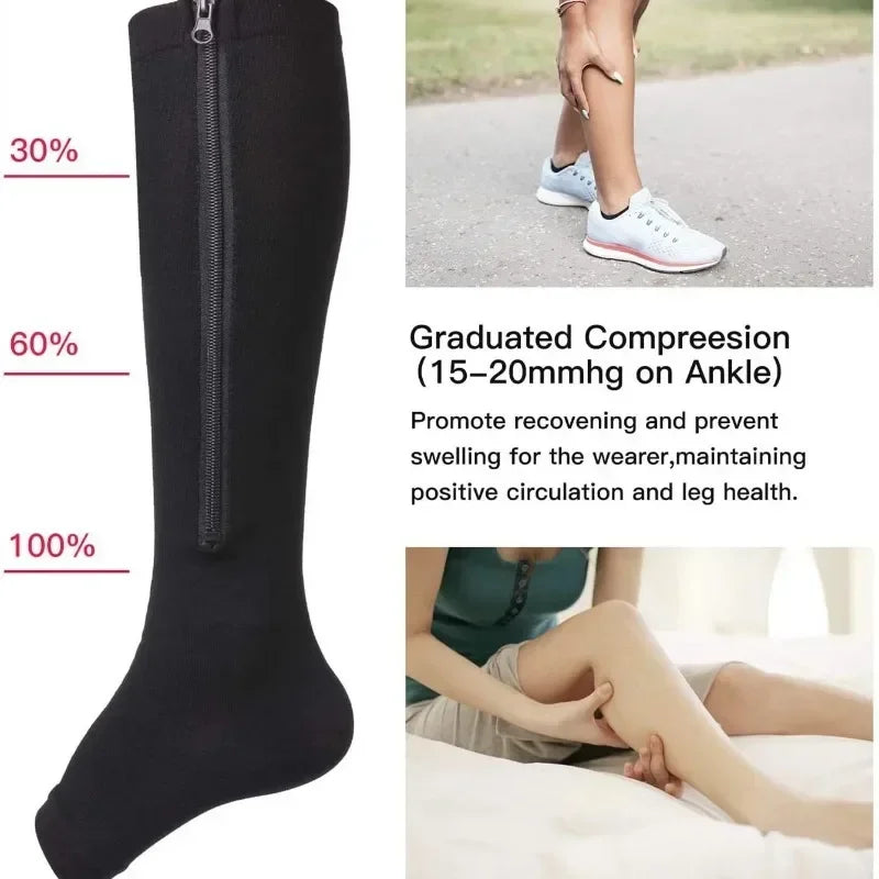 Medical Zipper Compression Sock Women Men Pilates High Elasticity Nylon Closed Toe Pressure Stocking for Edema Varicose Veins