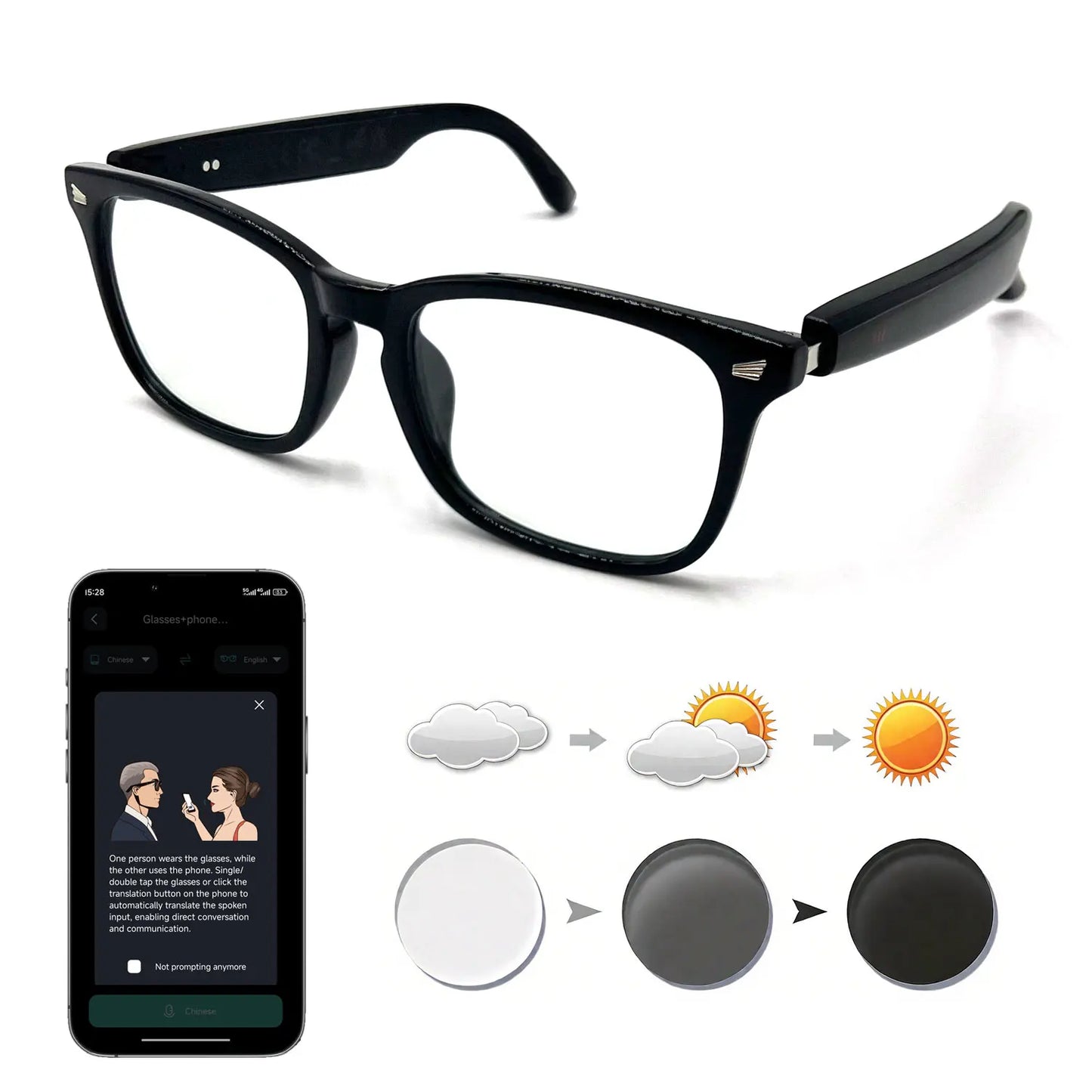 Giinova Smart Glasses With App Translation Open Ear Audio Calls