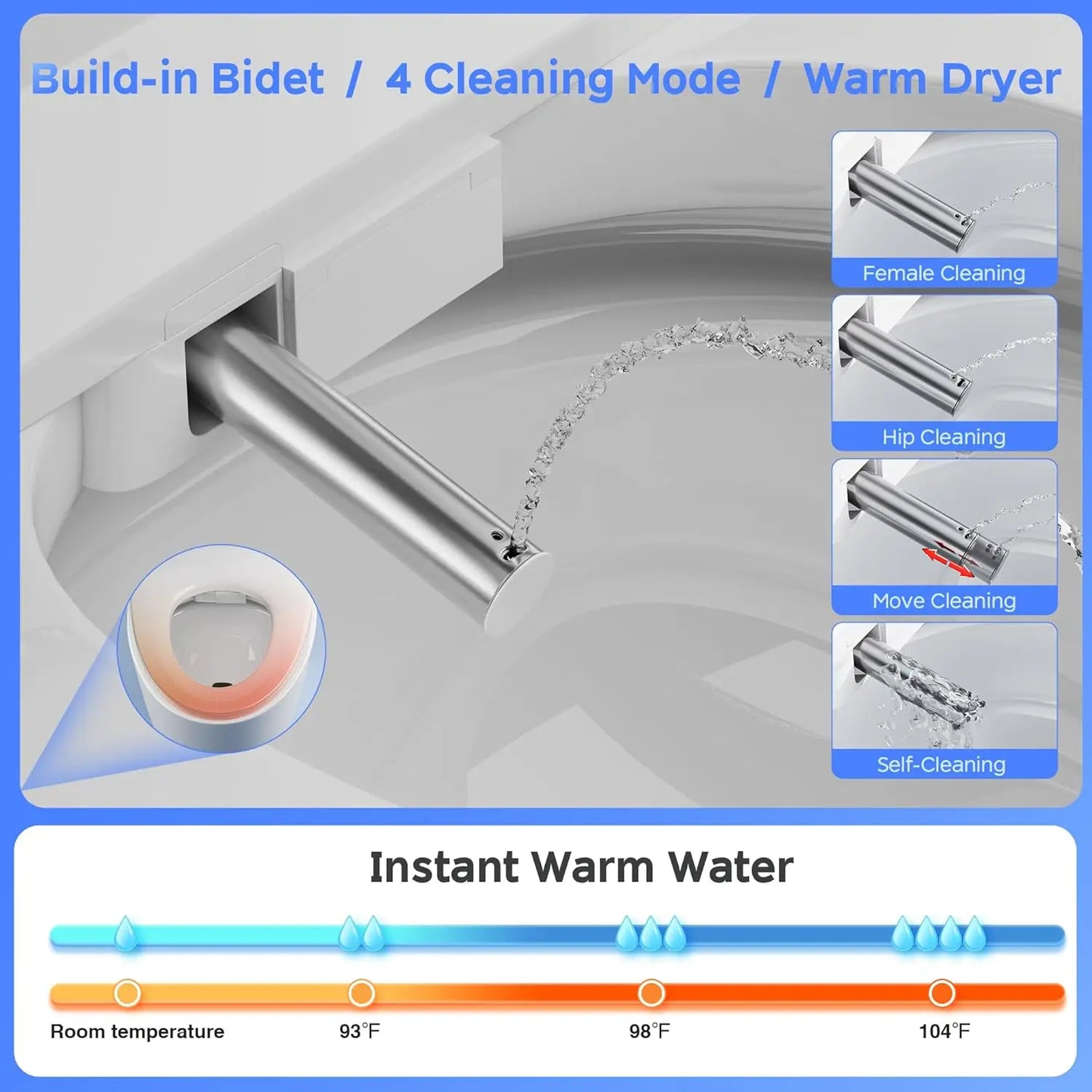 Smart Tankless Toilet With Bidet Built In Heated Seat LED