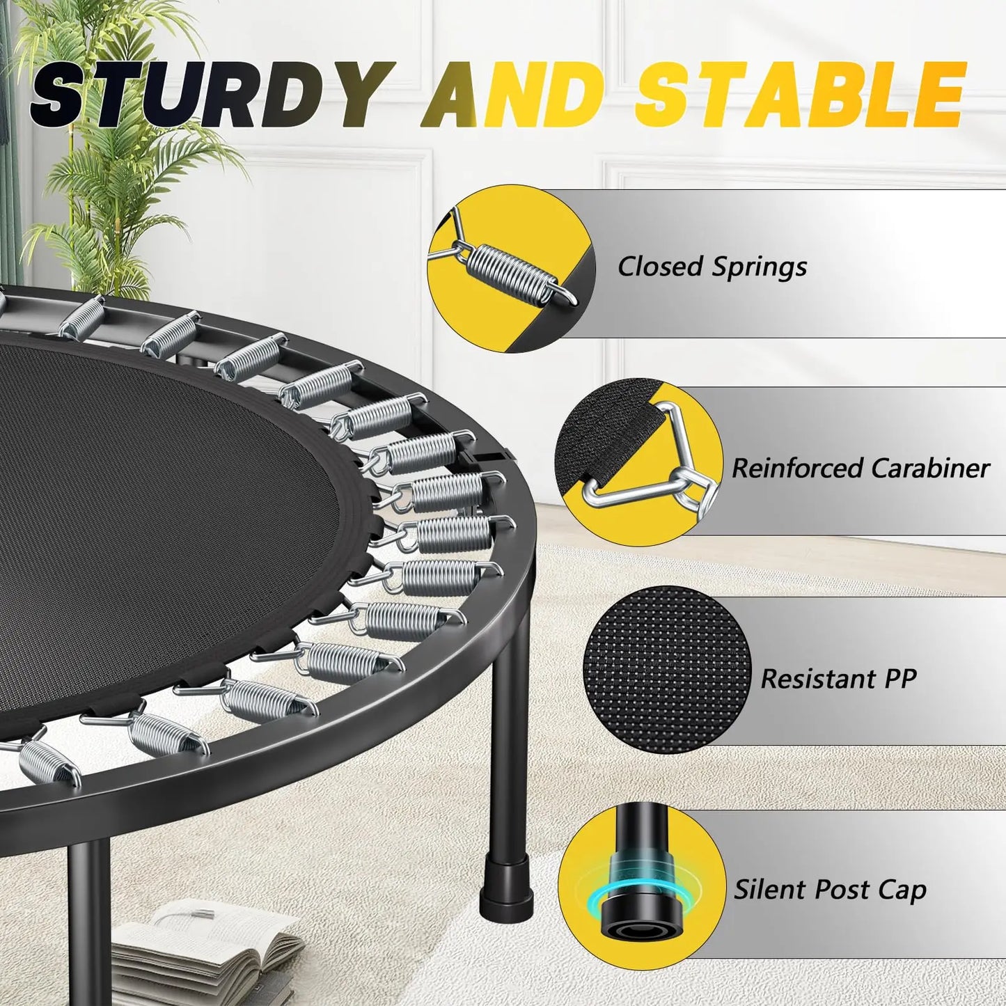 Rebounder Trampoline For Adults With Adjustable U Bar Handle