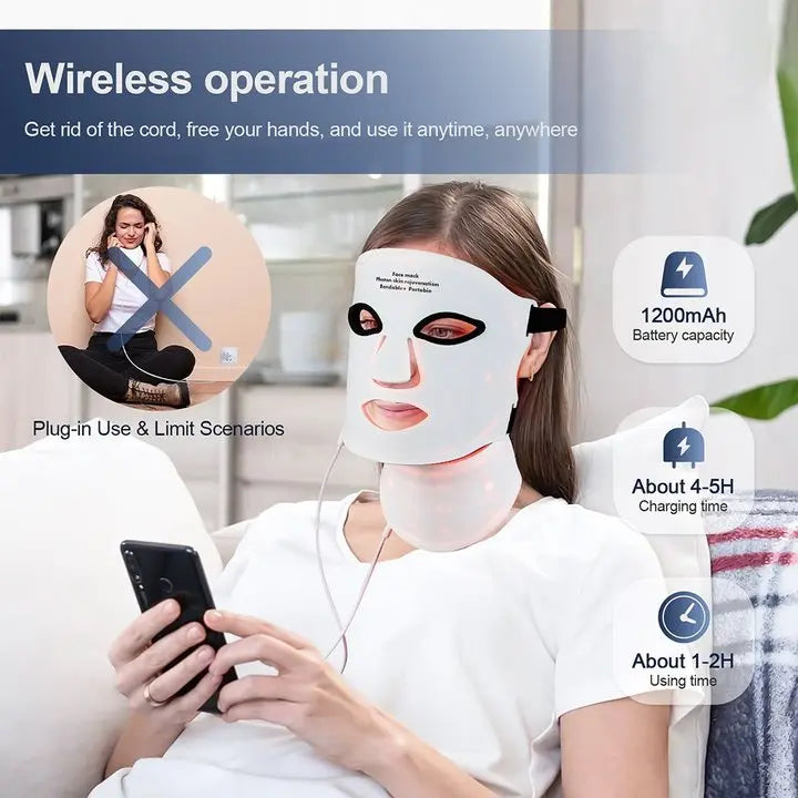 Foreverlily Silicone LED Mask With Neck 7-Color Infrared Light Therapy