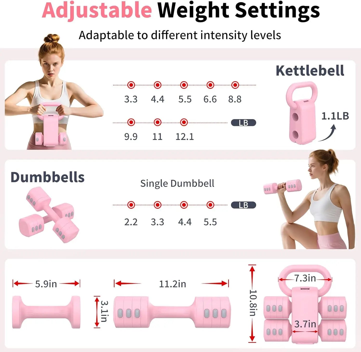 Adjustable Dumbbells And Kettlebell Set With 4 Weight Levels