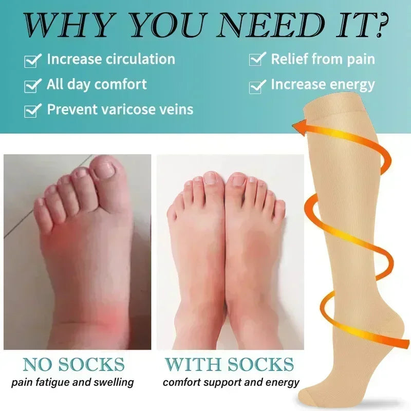 1 Pair Women's & Men's Compression Socks 15-20 mmHg Knee High Stocking for Cycling Soccer Running Athletic Calf Socks