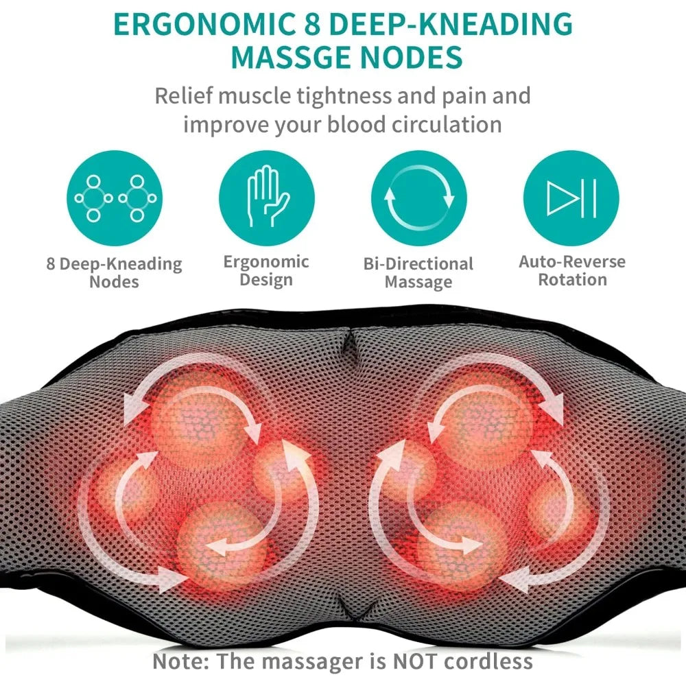 Shiatsu Neck and Back Massager with Soothing Heat, Electric Deep Tissue 3D Kneading Massage Pillow