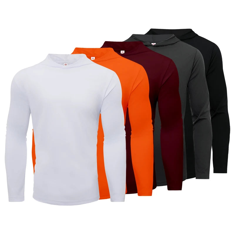 Men's Long Sleeve Hooded T Shirt For Running And Fitness
